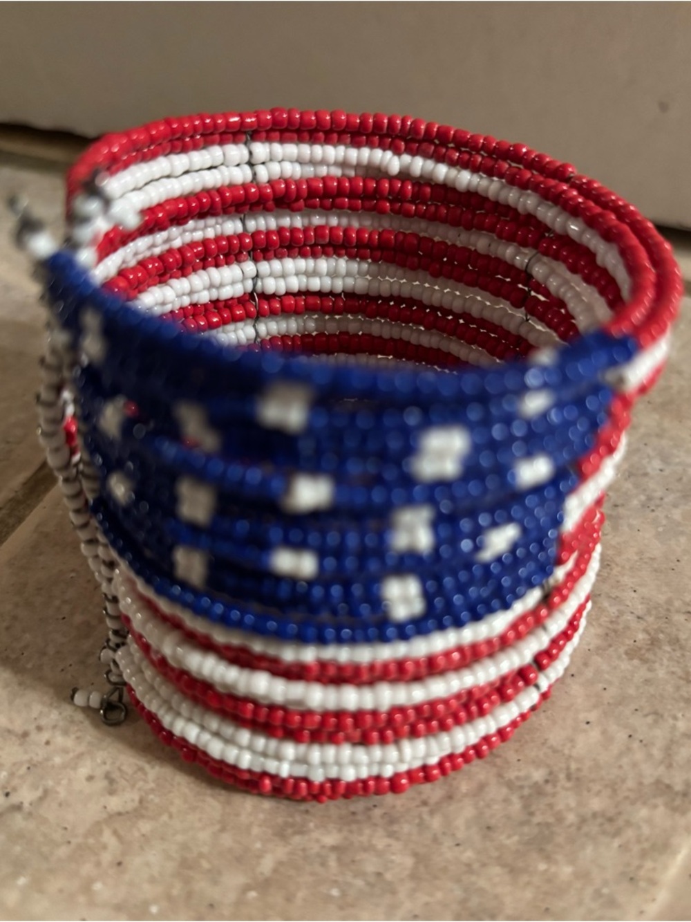 Beaded Adjustable Cuff Bracelet American Flag Red White Blue pre-owned